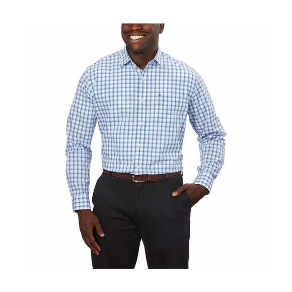 IZOD Soft Wash Button-Up Shirt Men’s Size L 16-16.5 36/37 Blue White Plaid NWT - Picture 1 of 10